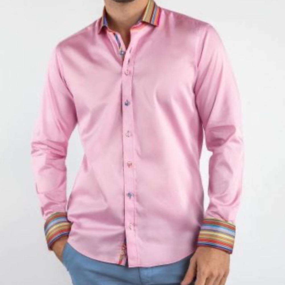 CLAUDIO LUGLI MULTI STRIPE COLLER PINK SHIRT Dress Shirt size XL